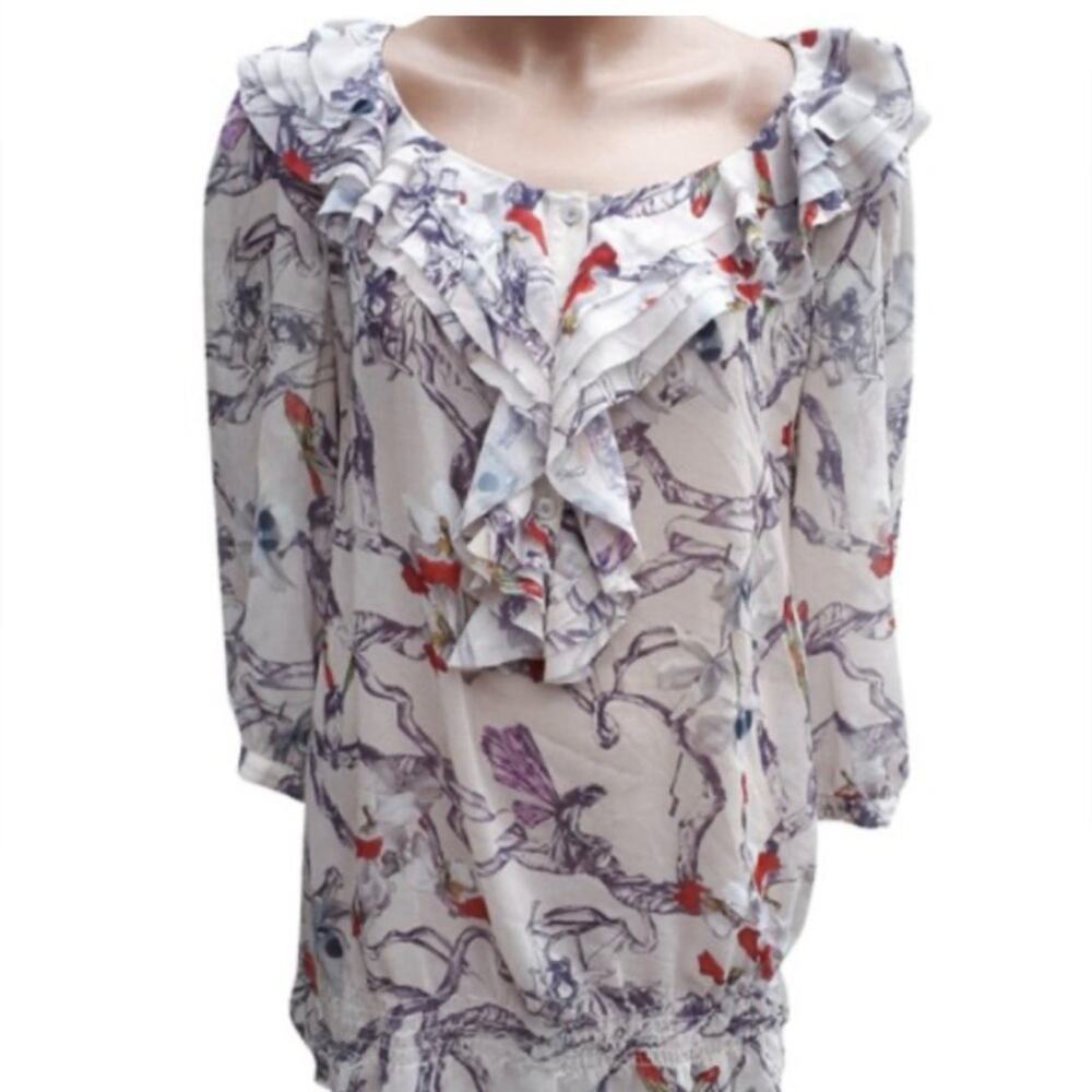 Ted Baker London Sheer Fairy Orchid Floral Print Blouse size 1 = US 4